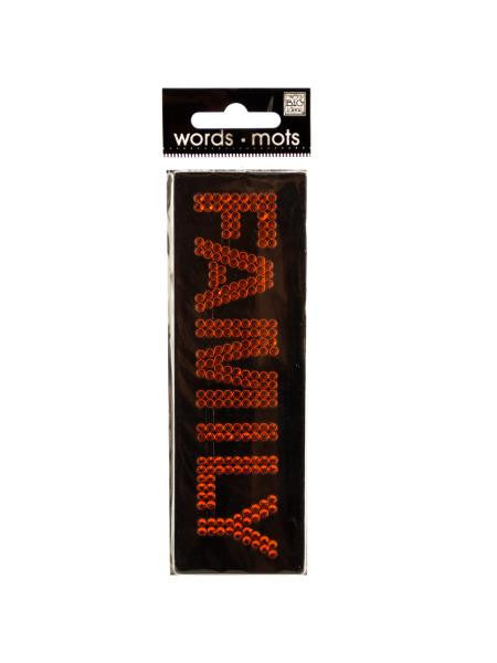 Bling 'Family' Orange Rhinestone Word Sticker (Available in a pack of 24)