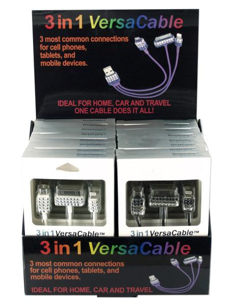 3-in-1 Sparkle Charge & Sync USB Cable Display (Available in a pack of 12)