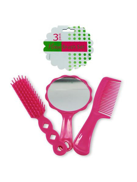 Hairbrush & Comb Set with Mirror (Available in a pack of 12)