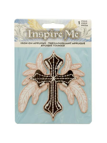 Cross with Leaves Iron-On Applique (Available in a pack of 24)