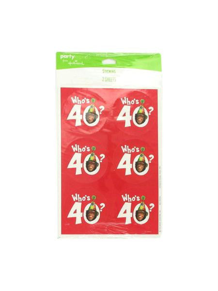Who's 40? Monkey Around Stickers (Available in a pack of 24)