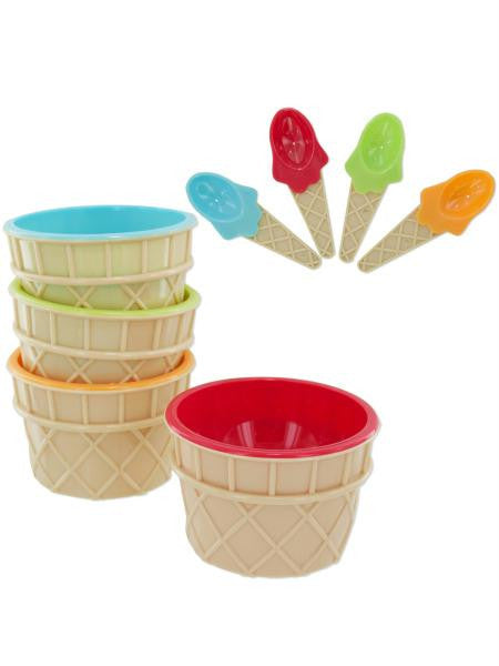 Ice Cream Bowls & Matching Spoons Set (Available in a pack of 4)