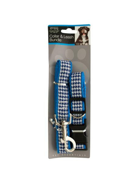 Blue Houndstooth Collar & Leash Bundle Set (Available in a pack of 6)