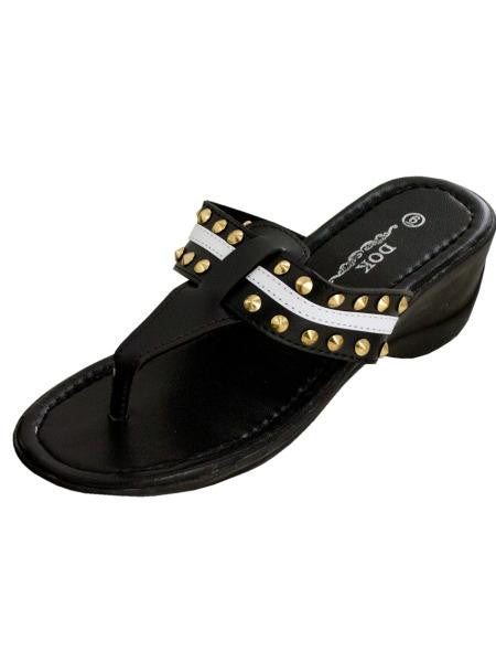Black Wedge Sandals with Stripe & Spike Accents (Available in a pack of 1)