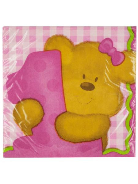 Girl's First Birthday Pink Beverage Napkins (Available in a pack of 24)