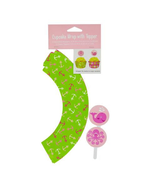 Girl's Ocean Preppy Cupcake Wraps & Toppers (Available in a pack of 24)