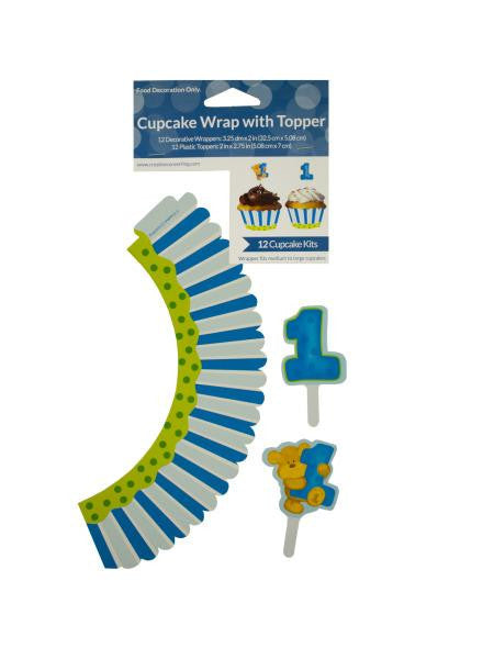 Boy's 1st Birthday Cupcake Wraps & Toppers Set (Available in a pack of 24)