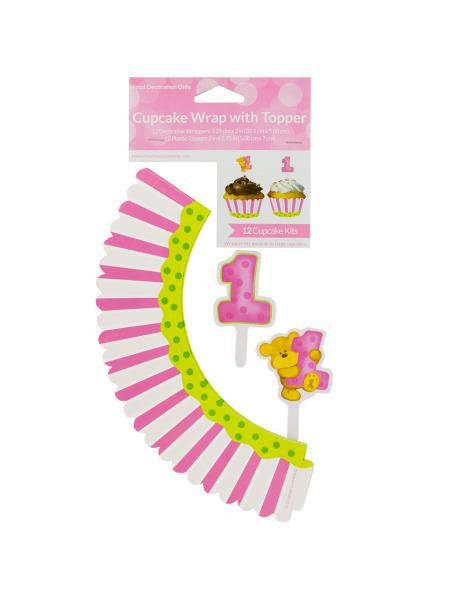 Girl's First Birthday Cupcake Wraps & Toppers (Available in a pack of 24)