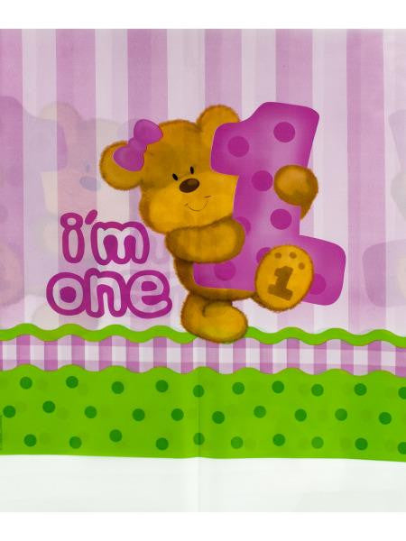 Girl Bear's 1st Birthday Table Cover (Available in a pack of 24)