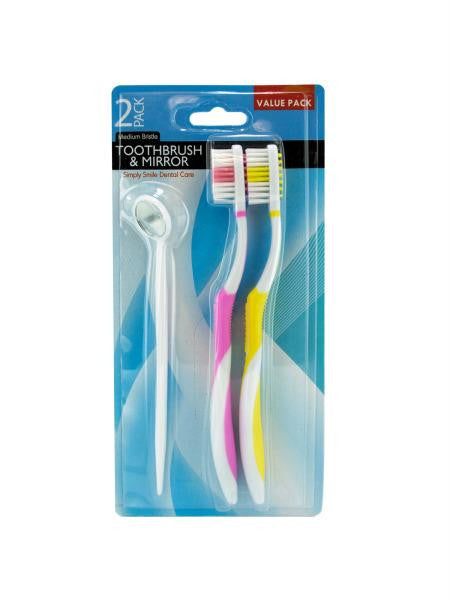 Toothbrush &amp; Dental Mirror Set (Available in a pack of 12)