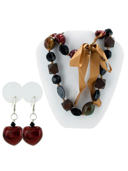 Chunky Beaded Necklace &amp; Earrings Set (Available in a pack of 10)