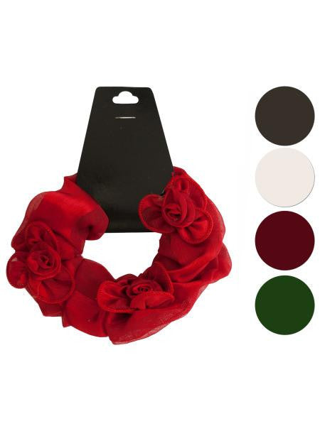 Satiny Hair Twister with Ruffle Flower Accents (Available in a pack of 24)