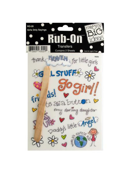 Girls Only Sayings Rub-On Transfers (Available in a pack of 24)