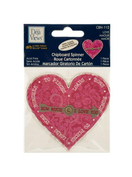 Love Chipboard Spinner Sticker with Glitter Accents (Available in a pack of 24)