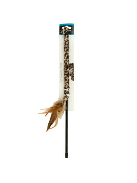 Leopard Print Cat Teaser Wand with Feathers (Available in a pack of 12)