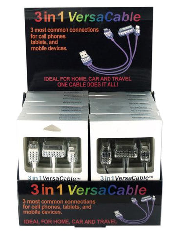 3-in-1 Sparkle Charge &amp; Sync USB Cable Display (Available in a pack of 12)