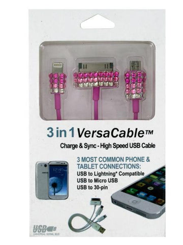 3-in-1 Sparkle Charge &amp; Sync USB Cable (Available in a pack of 12)