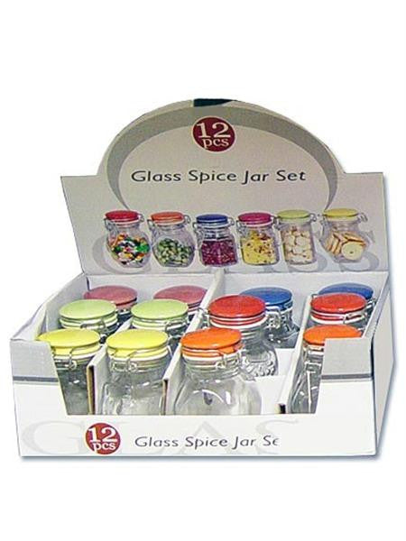 Glass Spice Jar with Colored Locking Lid Countertop Display (Available in a pack of 12)