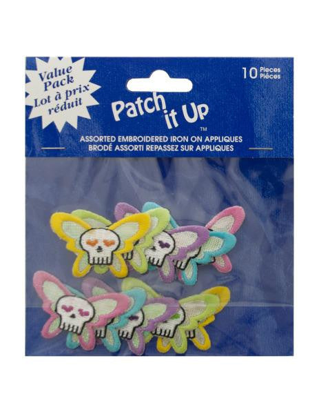 Skull Butterfly Embroidered Iron-On Appliques (Available in a pack of 24)