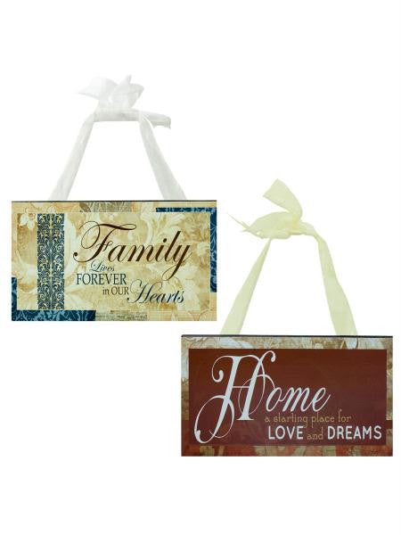 Family &amp; Home Wood Sign with Ribbon Hanger (Available in a pack of 12)