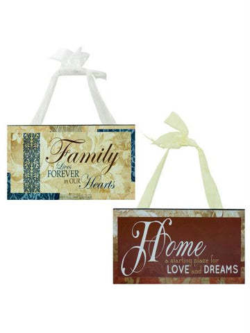 Family &amp; Home Wood Sign with Ribbon Hanger (Available in a pack of 12)