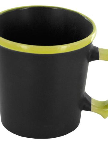 Matte Black &amp; Lime Ceramic Mug (Available in a pack of 24)