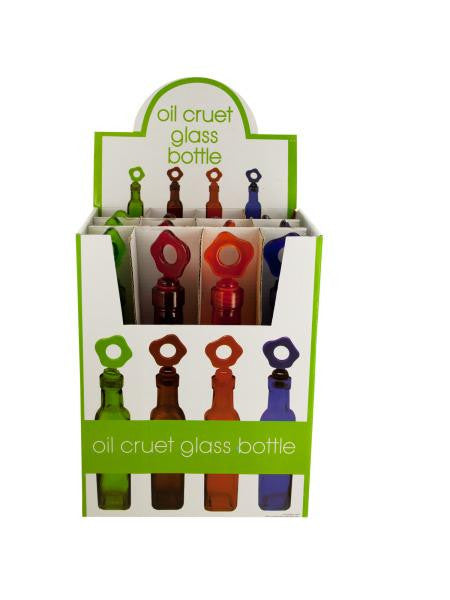 Glass Oil Bottle with Flower Stopper Countertop Display (Available in a pack of 12)