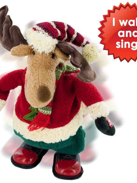 Singing &amp; Walking Holiday Plush Moose Doll (Available in a pack of 1)