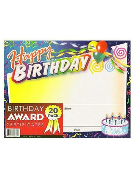 Birthday Award Certificates (Available in a pack of 24)