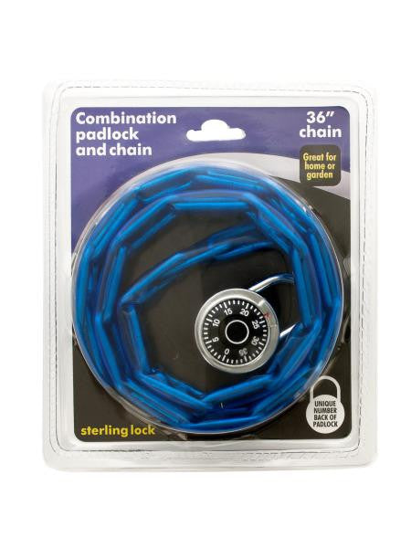 Combination Padlock and Vinyl-Covered Chain Set (Available in a pack of 4)