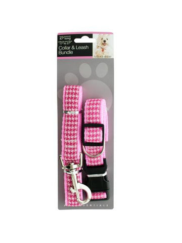 Pink Houndstooth Collar &amp; Leash Bundle Set (Available in a pack of 6)