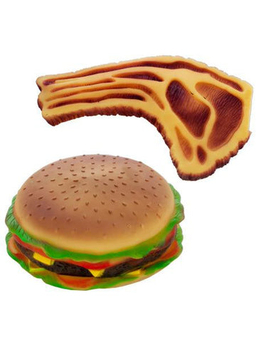 Squeaky Hamburger and Steak Dog Toy (Available in a pack of 6)