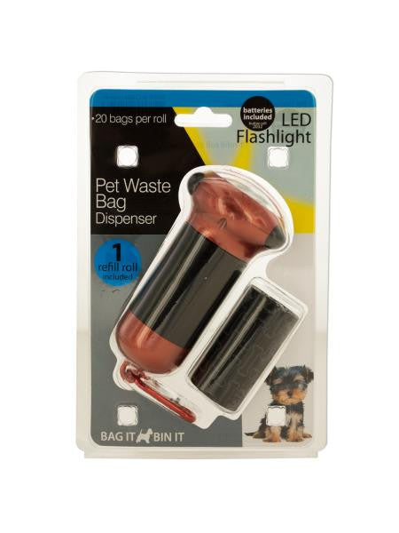 Pet Waste Bag Dispenser with LED Flashlight &amp; Refill Roll (Available in a pack of 4)