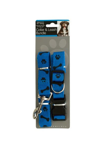 Paw &amp; Bone Print Collar &amp; Leash Bundle Set (Available in a pack of 6)