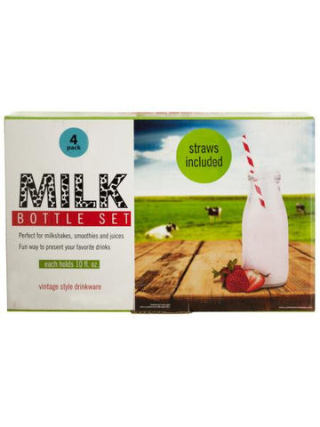 Vintage Style Milk Bottles with Straws Set (Available in a pack of 12)