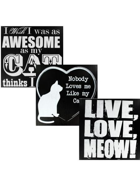 Black &amp; White Wooden Cat Sign (Available in a pack of 4)