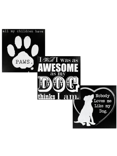 Black &amp; White Wooden Dog Sign (Available in a pack of 4)