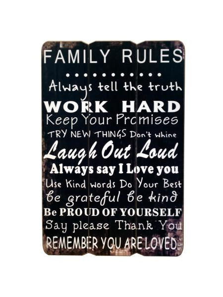 Family Rules Paneled Wood Wall Sign (Available in a pack of 1)