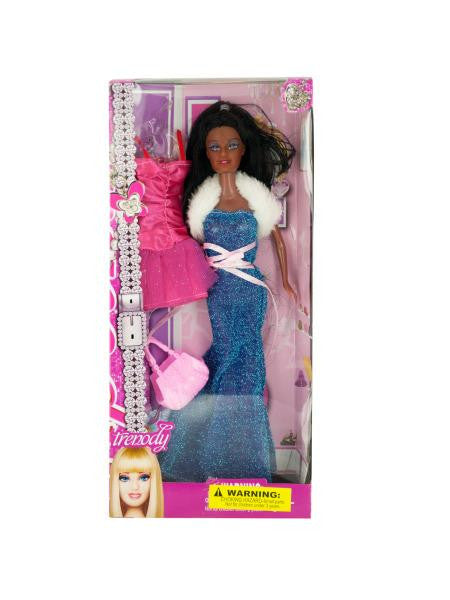 Glamorous Black Fashion Doll with Extra Dress &amp; Handbag (Available in a pack of 1)