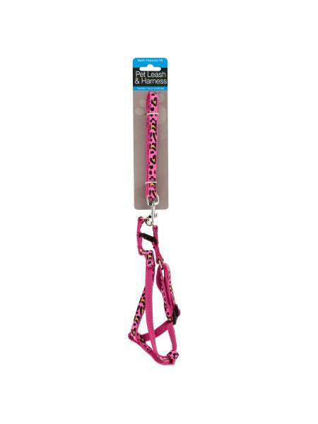 Small Cheetah Print Dog Leash &amp; Adjustable Harness (Available in a pack of 12)