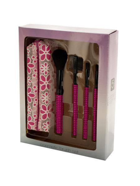 Jeweled Cosmetic Brush Set with Stylish Case (Available in a pack of 2)