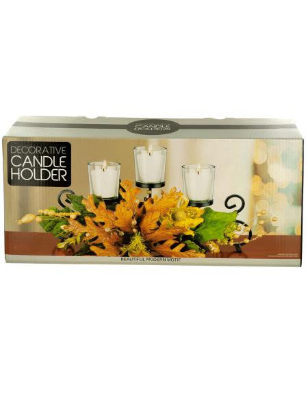 Festive Candle Holder with Leaf Bouquet (Available in a pack of 6)