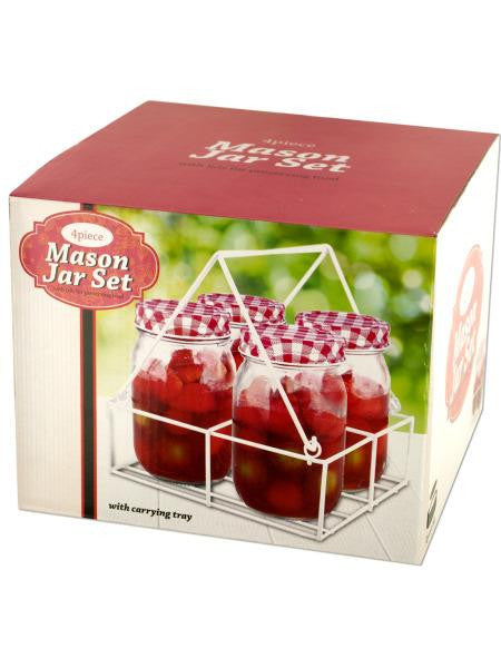 Glass Mason Jar Set with Carrying Tray (Available in a pack of 6)