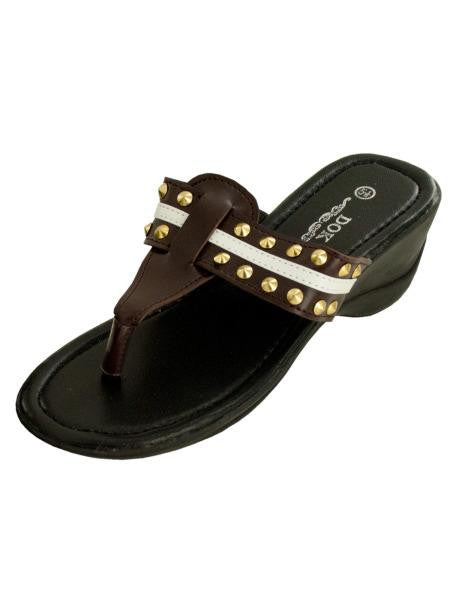 Brown Wedge Sandals with Stripe &amp; Spike Accents (Available in a pack of 1)