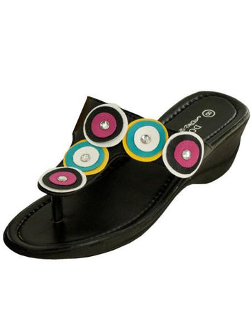 Black Wedge Sandals with Circle &amp; Jewel Accents (Available in a pack of 1)