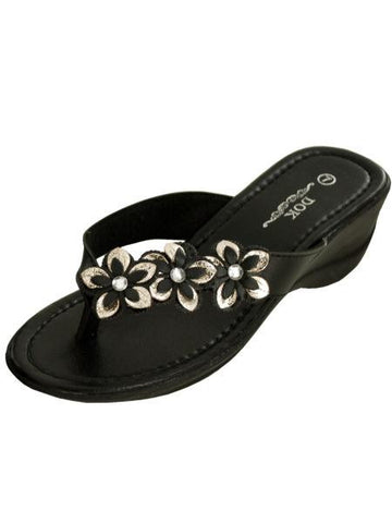 Black Floral Wedge Sandals with Jewel Accents (Available in a pack of 1)