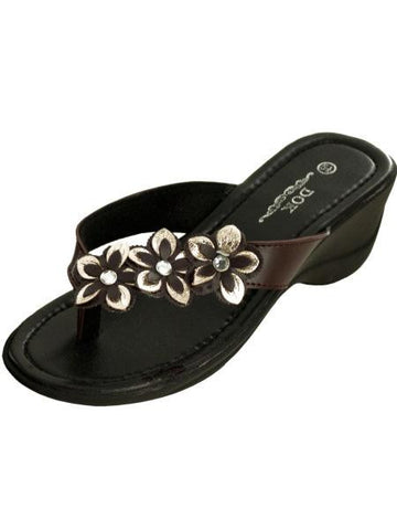 Brown Floral Wedge Sandals with Jewel Accents (Available in a pack of 1)