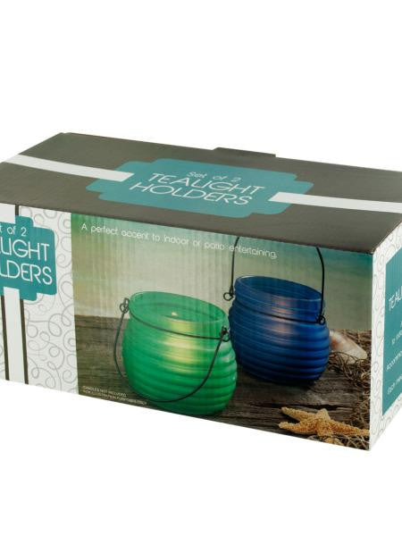 Colored Glass Tealight Holders with Handles (Available in a pack of 4)