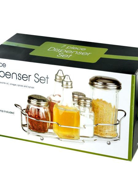 Glass Condiment Dispenser Set in Decorative Tray (Available in a pack of 1)