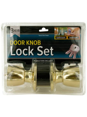 Brass Finish Locking Door Knob Set with 2 Keys (Available in a pack of 1)